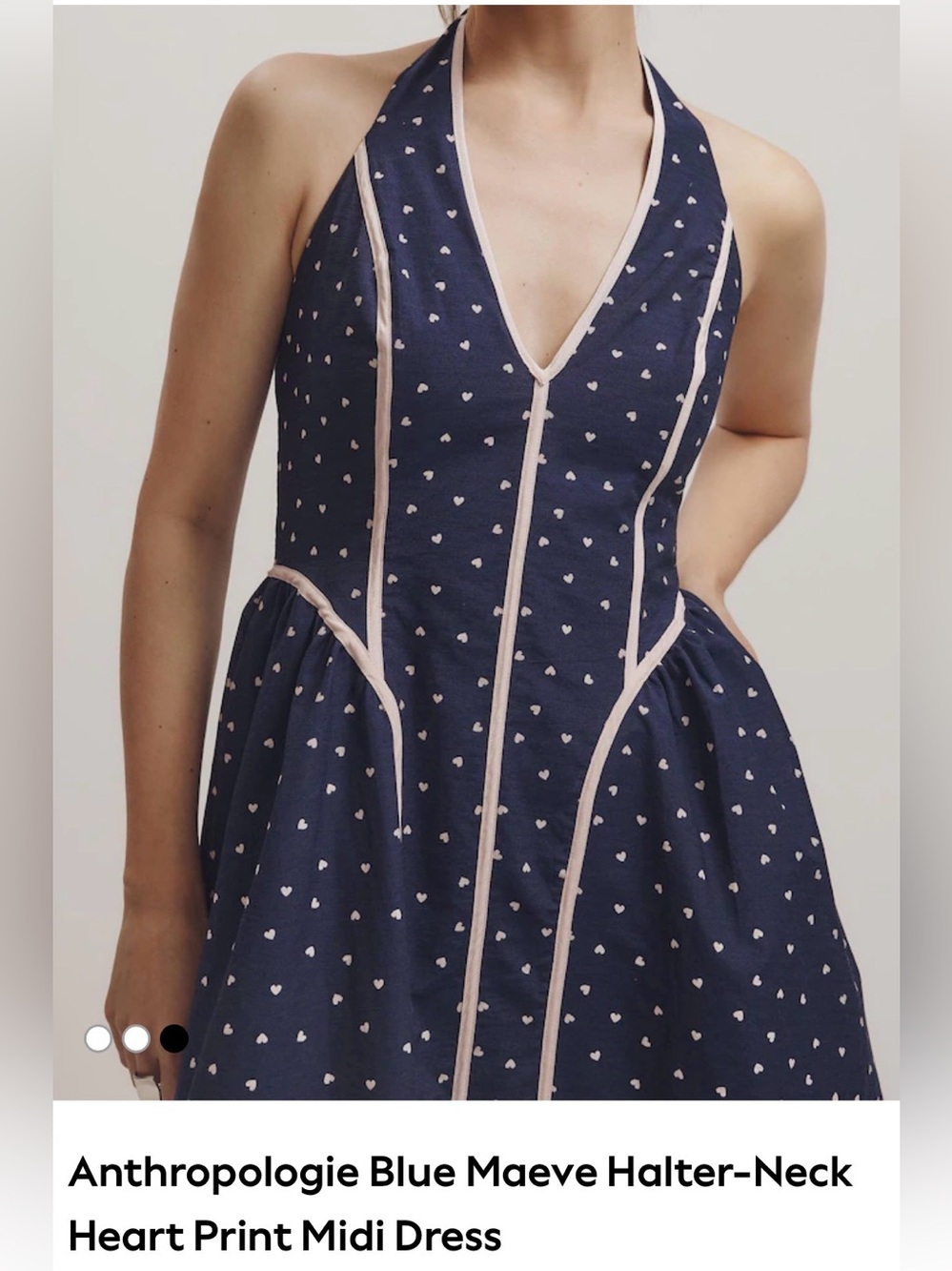 Anthropologie Navy Halter Dress with Pale Pink Trim.. NWOT